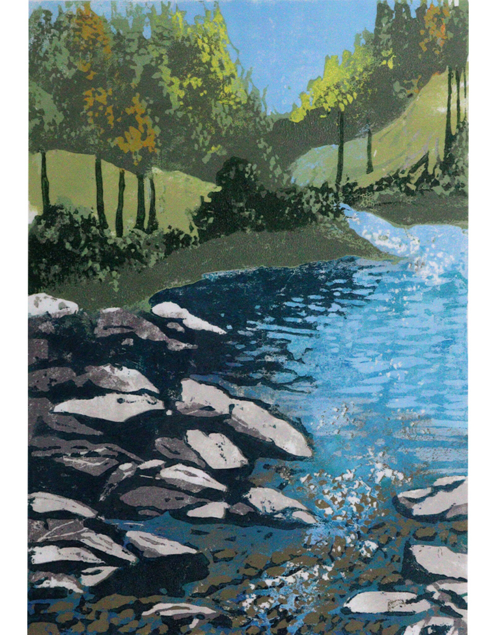 Creek, Early Fall 15 colour woodcut reduction