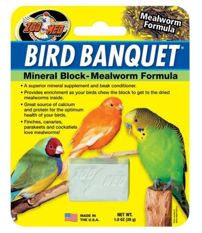 Zoo Med Bird Banquet Mineral Block - Mealworm Formula 1 oz