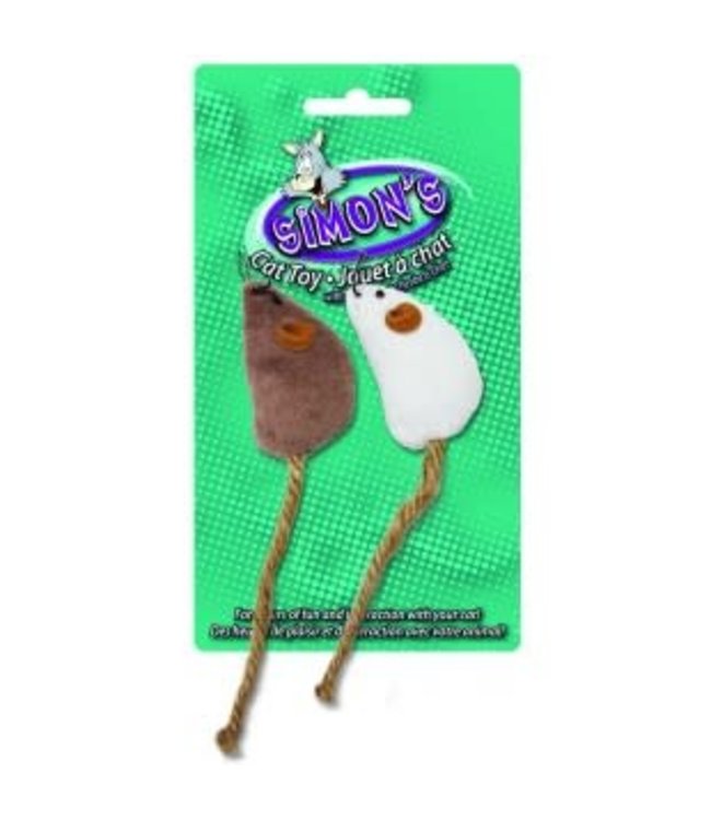 Simons Burlap Tail Mice Cat Toy 2in 2pk