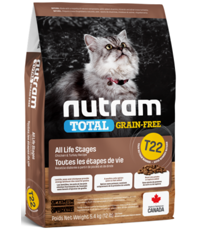 Nutram T22 Total Grian Free Turkey, Chicken & Duck for Adult Cats 5.4 kg