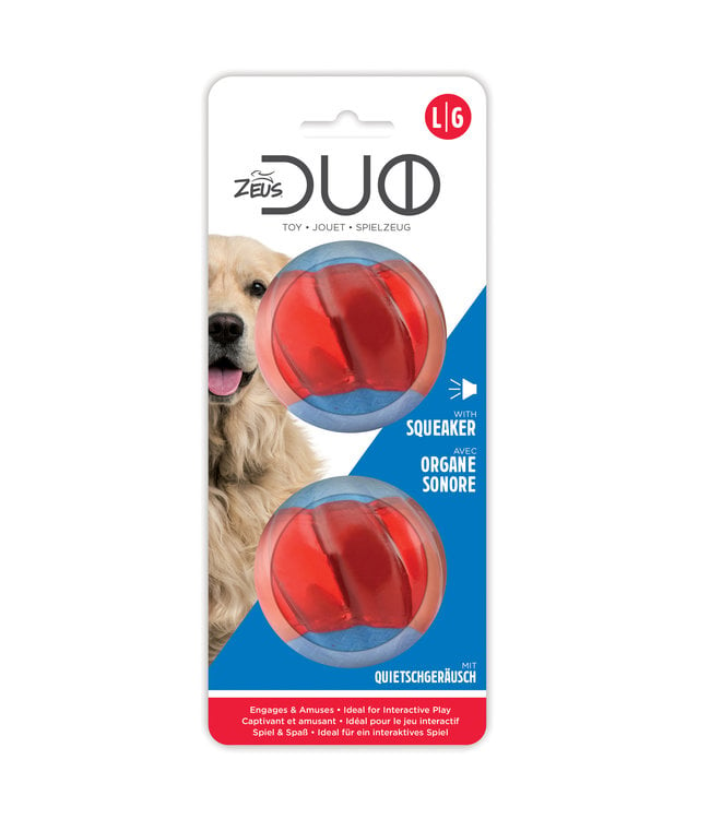 Zeus Duo Ball 6.3cm with Squeaker 2pk