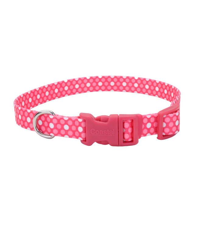 Coastal Styles Adjustable Collar for Dogs Pink Polka Dots Print 5/8 in x 10-14 in