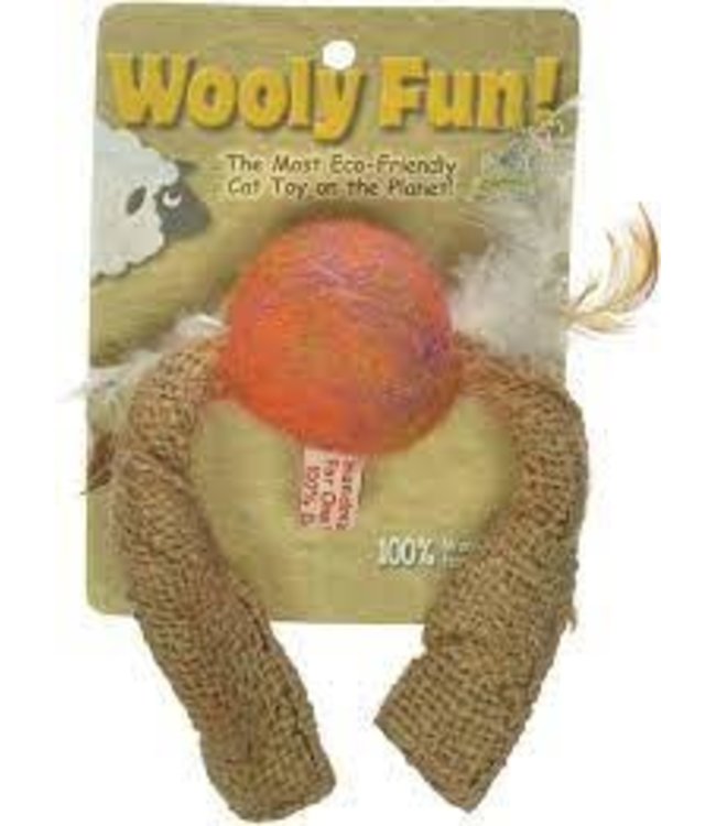 Wooly Tussle Ball with Feathers Cat Toy