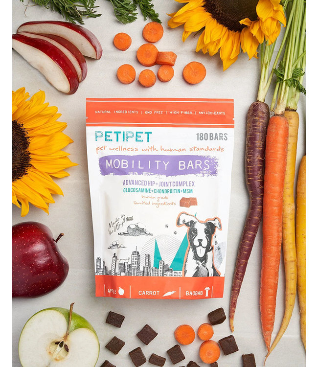 Petipet Mobility Bars Advanced Hip + Joint Relief Treats for Dogs (Apple/Carrot) 228 g (8 oz)