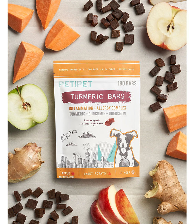 Petipet Turmeric Bars Inflammation + Allergy Relief Treats for Dogs (Apple/Sweet Potato) 228 g (8 oz)