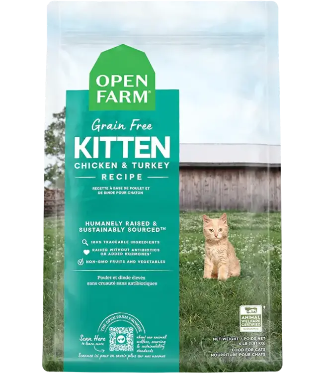 Open Farm Chicken & Turkey Recipe Grain Free Kibble for Kittens 4 lb