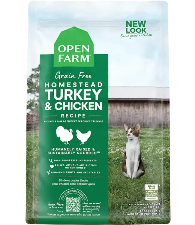 Open Farm Homestead Turkey & Chicken Grain Free Kibble for Cats 4 lb
