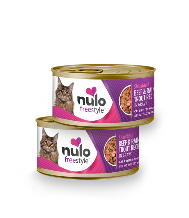Nulo Freestyle Grain Free Shredded Beef & Trout Recipe Cans for Cats & Kittens 85 g (3 oz)