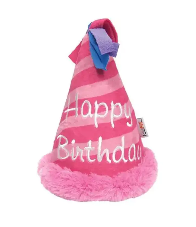 Fou Fou Brands Birthday Hat Crinkle Plush Dog Toy Pink 6 in