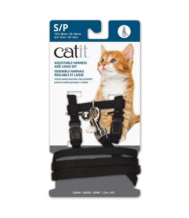 Catit Adjustable Nylon Harness & Leash Set - Black - Small