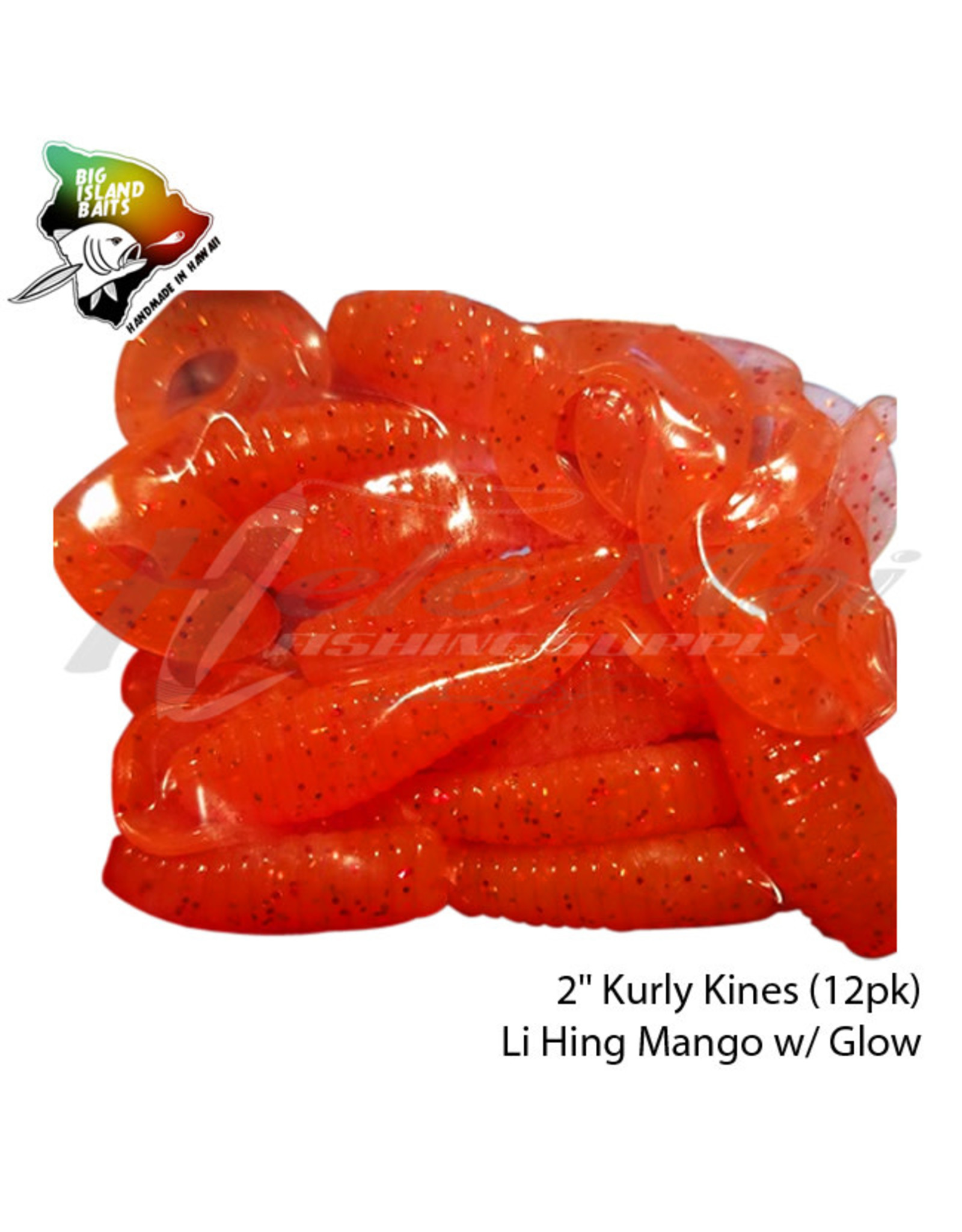 BIG ISLAND BAIT &TACKEL (BIB) BIB, KURLY KINES GRUB LI HING MANGO GLOW 2"