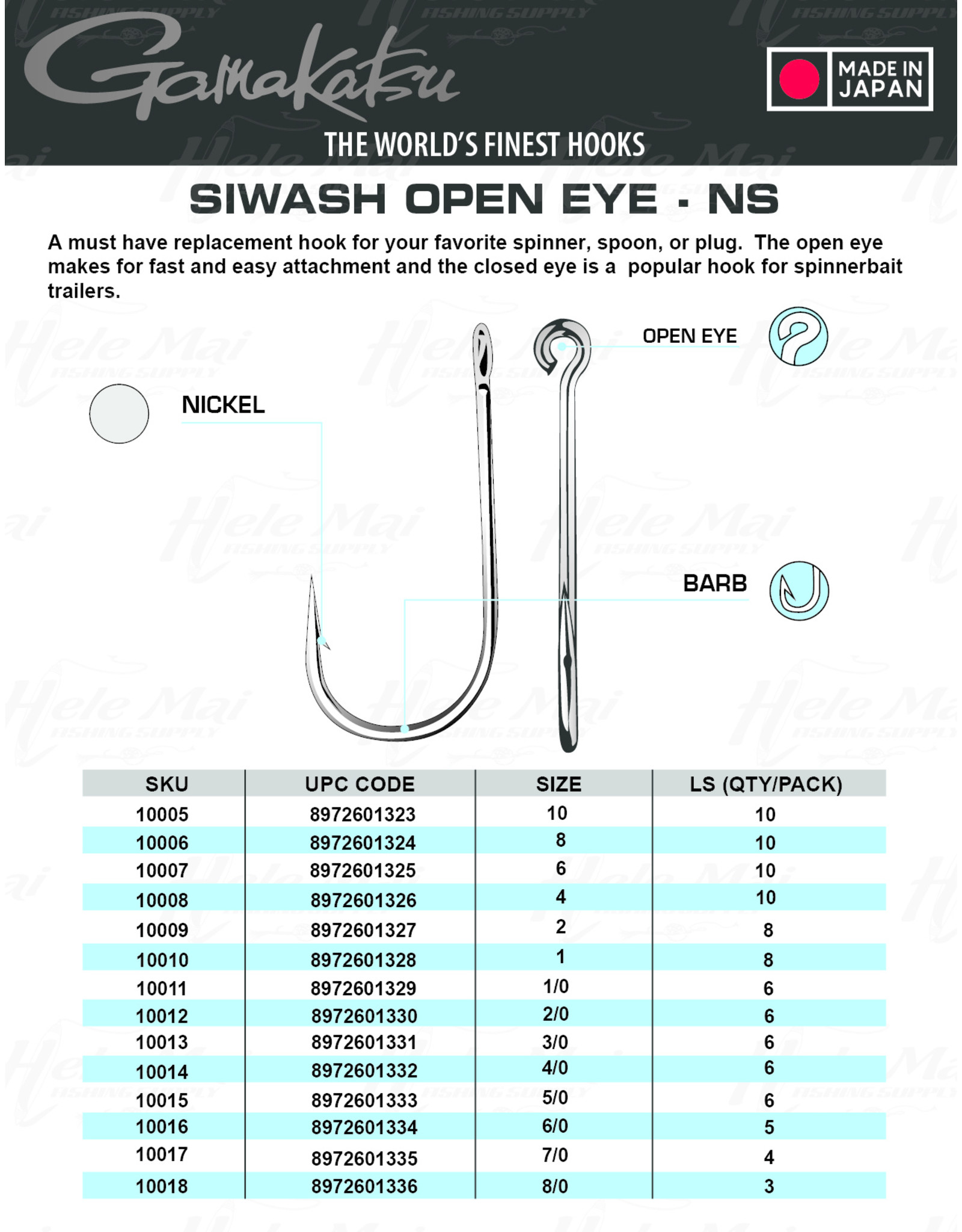 Gamakatsu Siwash Open Eye Hook