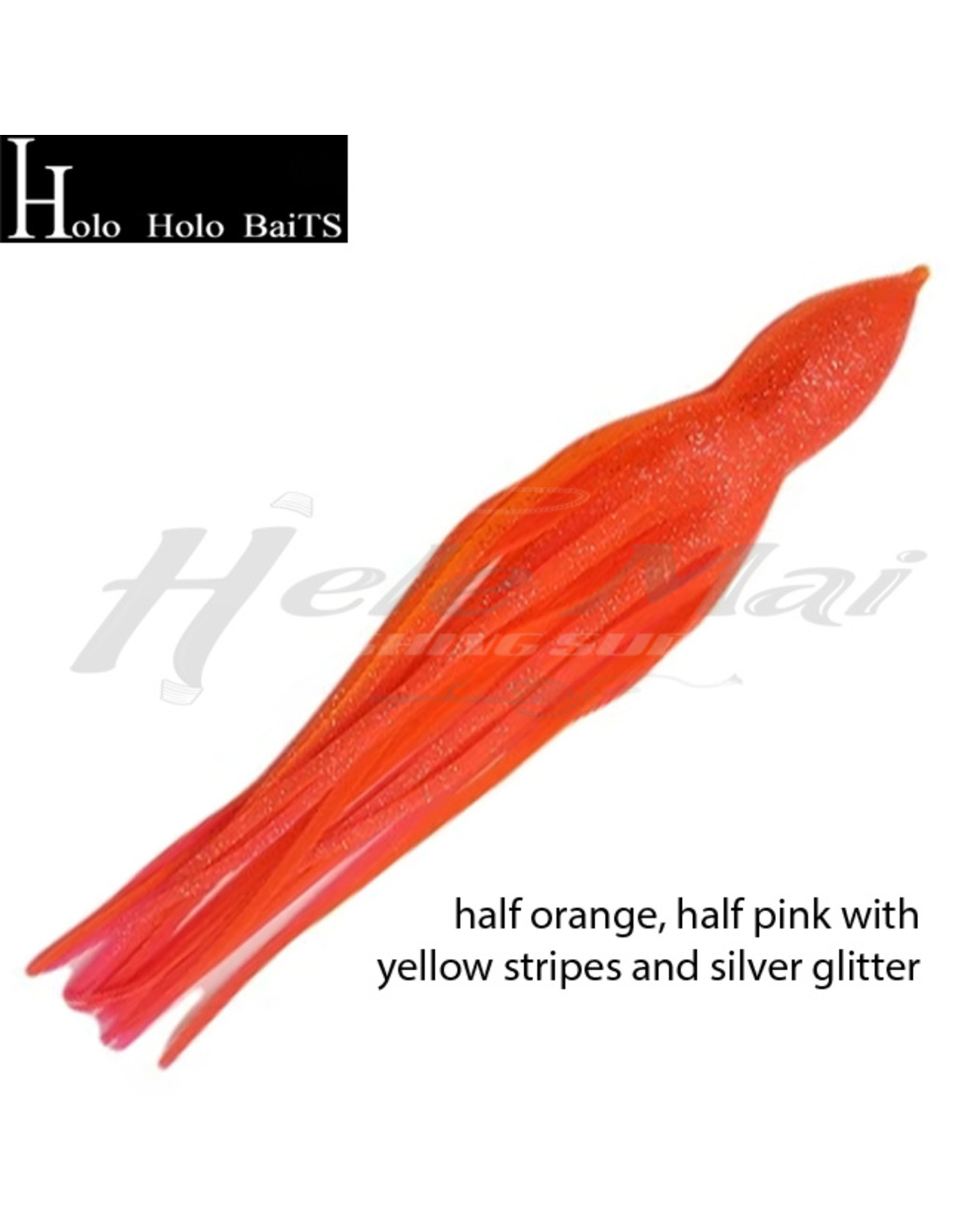 HOLO HOLO HAWAII (HHH) HHH, 9" SQUID LURE SKIRT ORANGE PINK SILVER STRIPE #657