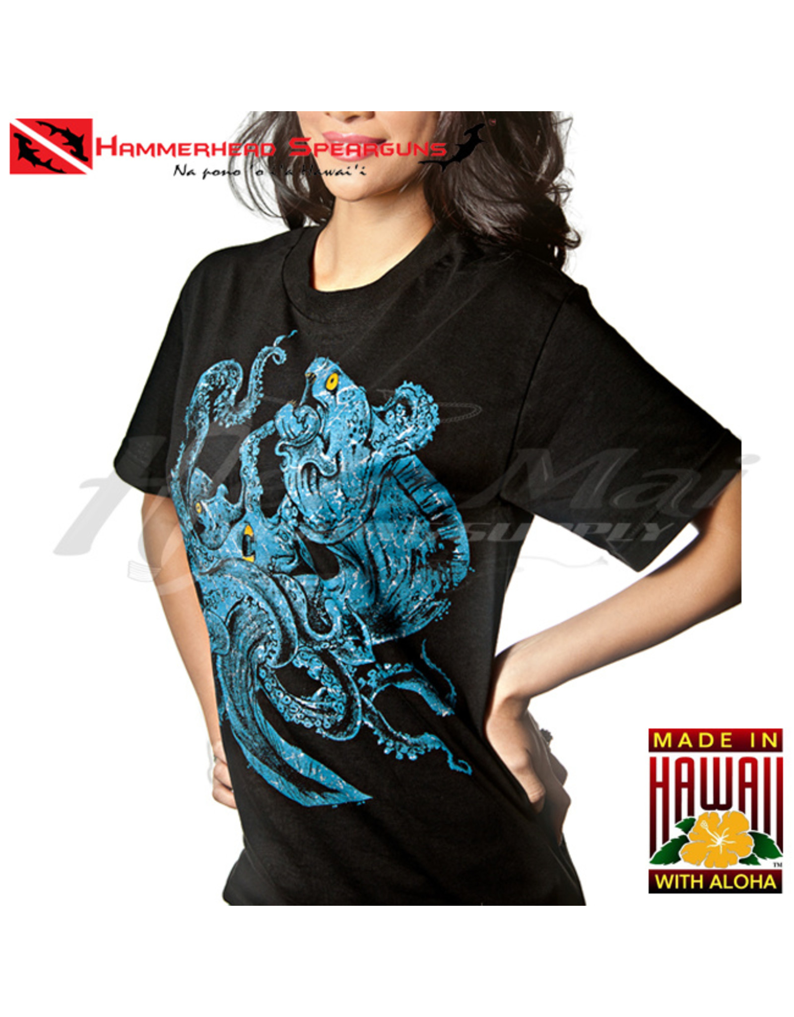 HAMMERHEAD SPEARGUNS (HHS) HHS, TRIBAL HE'E VS PUHI HQ T-SHIRT SHORT BLACK
