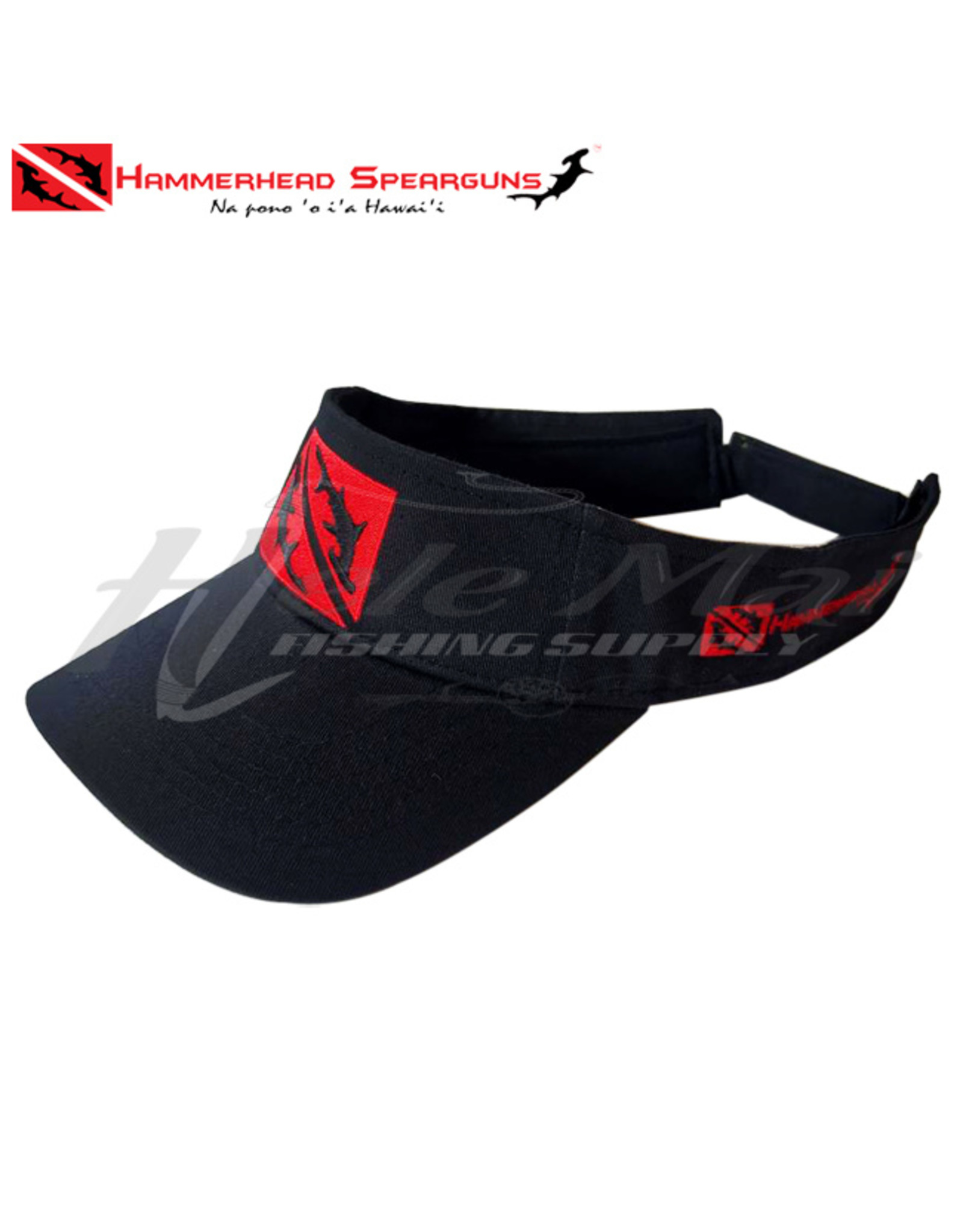 Velcro Strap Back Visor, Red Logo, Black, HHS - Hele Mai Fishing