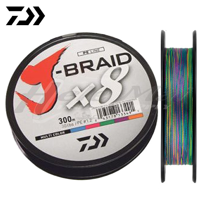 J-BRAIDED MULTICOLOR X8 BRAIDED FISHING LINE, 300 METERS, MULTICOLOR 50  POUNDS