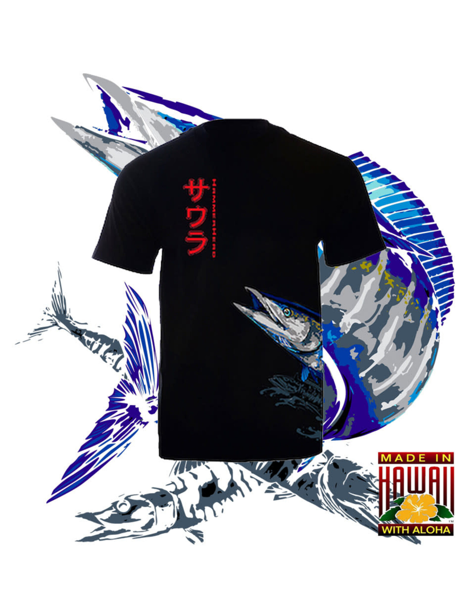 HAMMERHEAD SPEARGUNS (HHS) HHS, KATAKANA WAHOO T-SHIRT SHORT BLACK