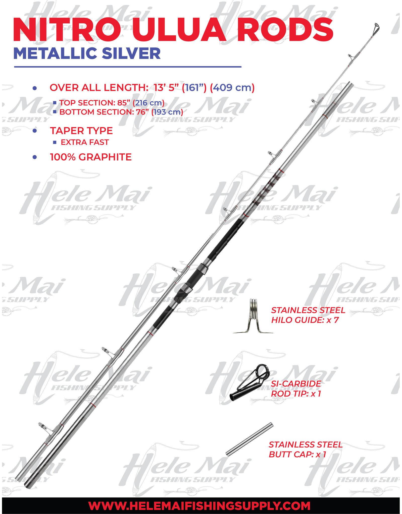 NITRO (NIT) NITRO, ULUA ROD METALLIC SILVER, MEDIUM HEAVY 13'