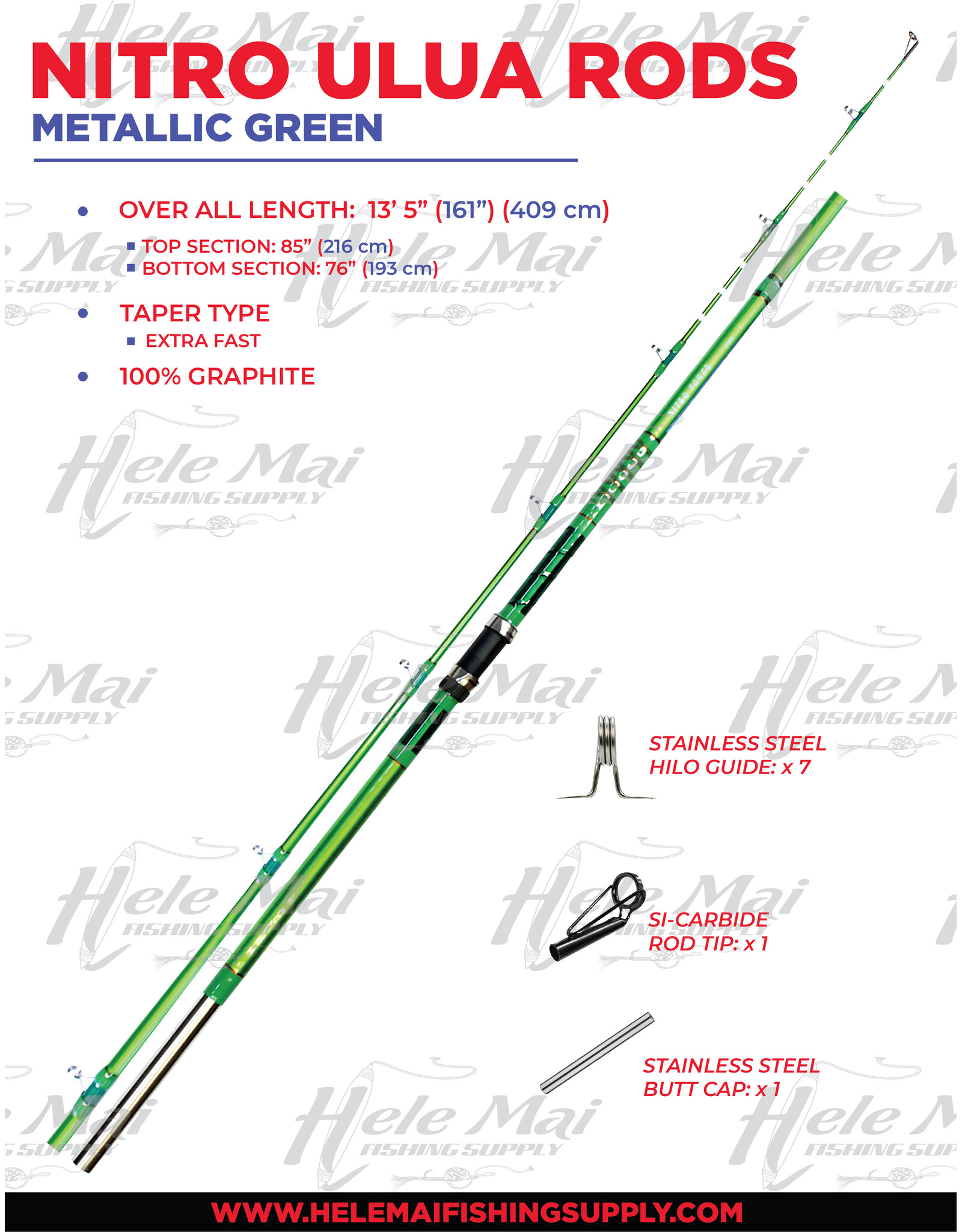 NITRO (NIT) NITRO, ULUA ROD METALLIC GREEN MEDIUM HEAVY 13'