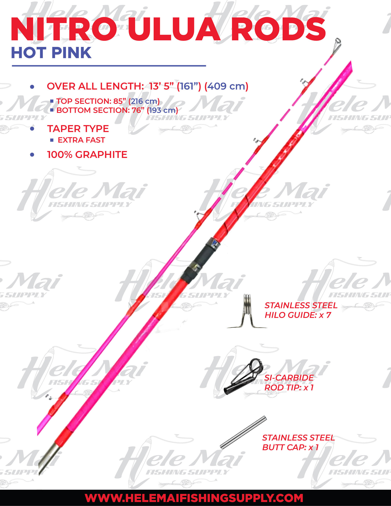 Nitro Ulua Rod, NP1302H, 13', Hot Pink, Heavy - Hele Mai Fishing