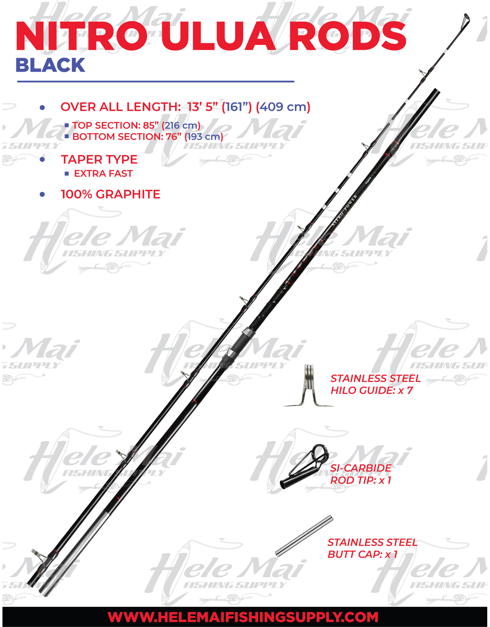 NITRO (NIT) NITRO, ULUA ROD BLACK EXTRA HEAVY 13'