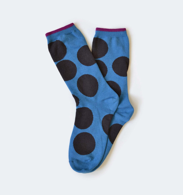 Hooray Socks HOORAY COTTON CREW SOCKS BIG DOT BLUE