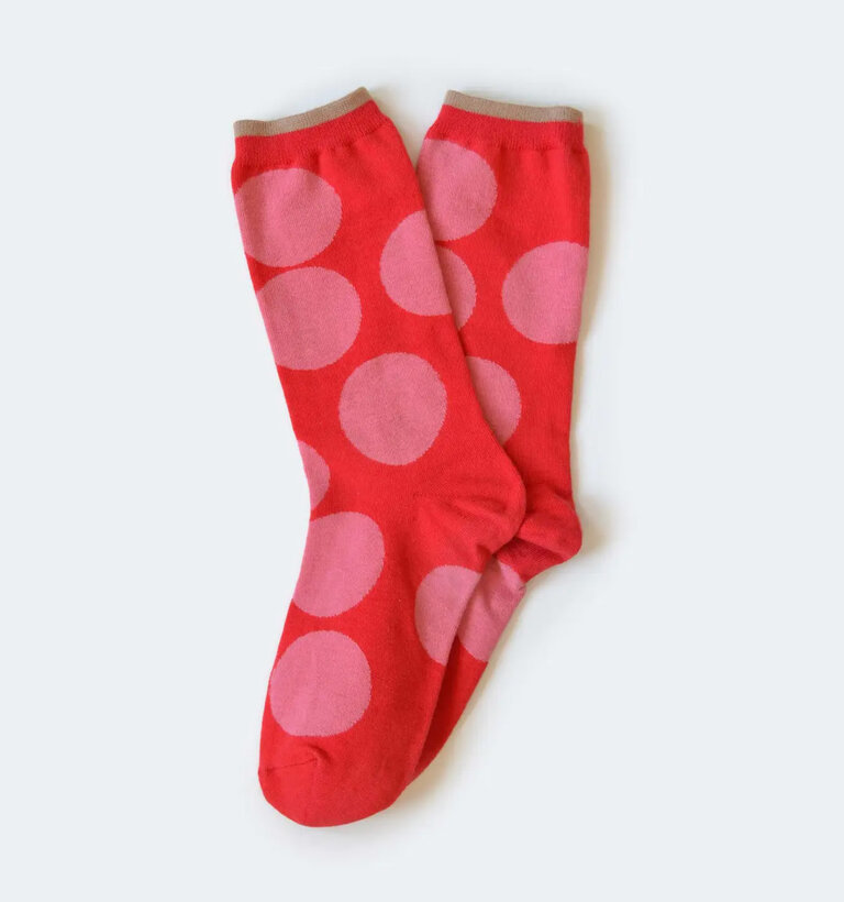 Hooray Socks HOORAY COTTON CREW SOCKS BIG DOT RED