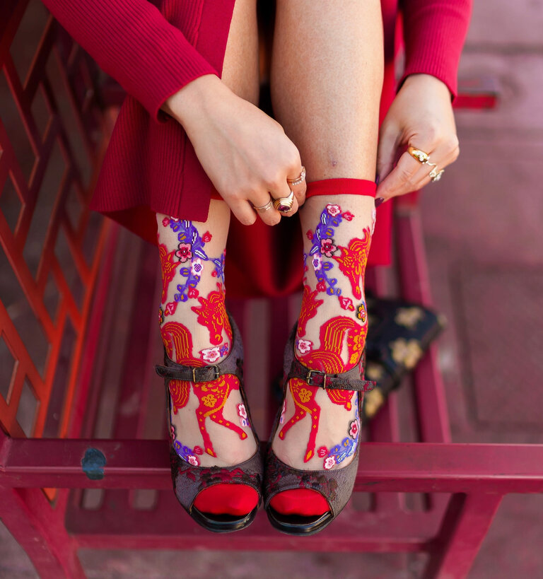 Sock Candy SOCK CANDY YEAR OF THE HORSE SHEER CREW SOCK