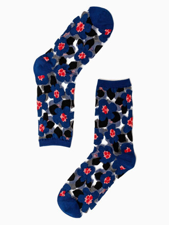 Sock Candy SOCK CANDY BLUE FLORAL SHEER CREW SOCK
