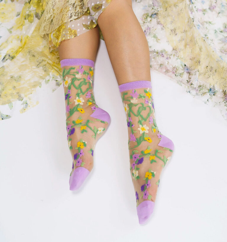 Sock Candy SOCK CANDY SPRING FLORAL SHEER CREW SOCK