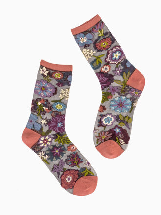 Sock Candy SOCK CANDY DARK FLORAL SHEER CREW SOCK