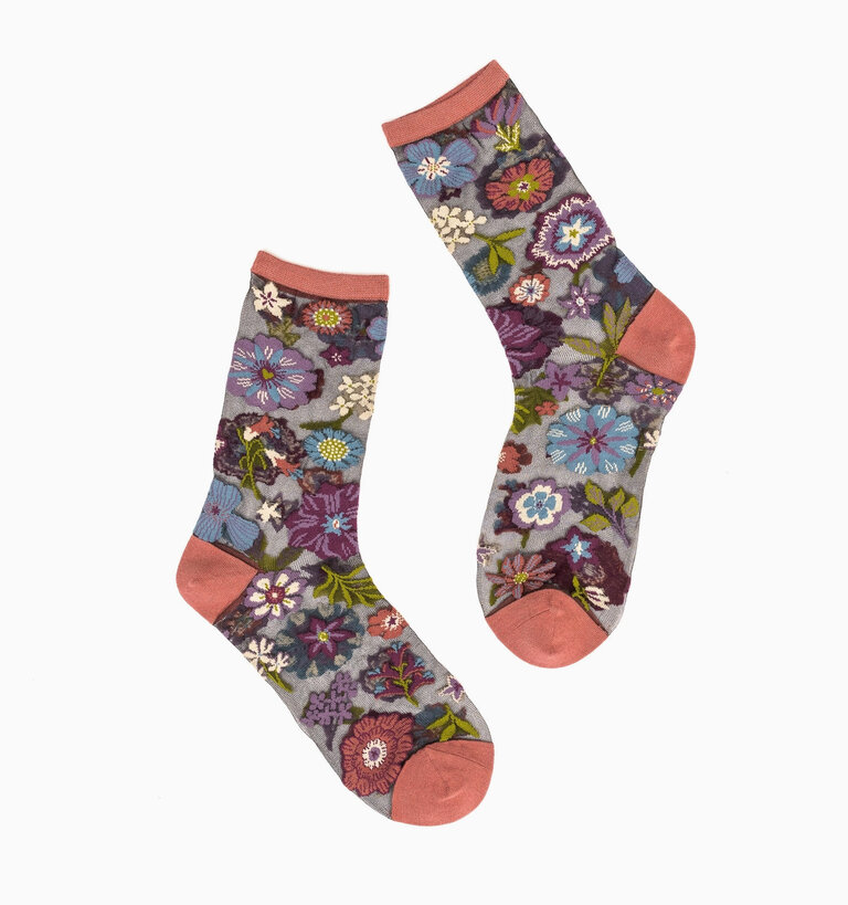 Sock Candy SOCK CANDY DARK FLORAL SHEER CREW SOCK