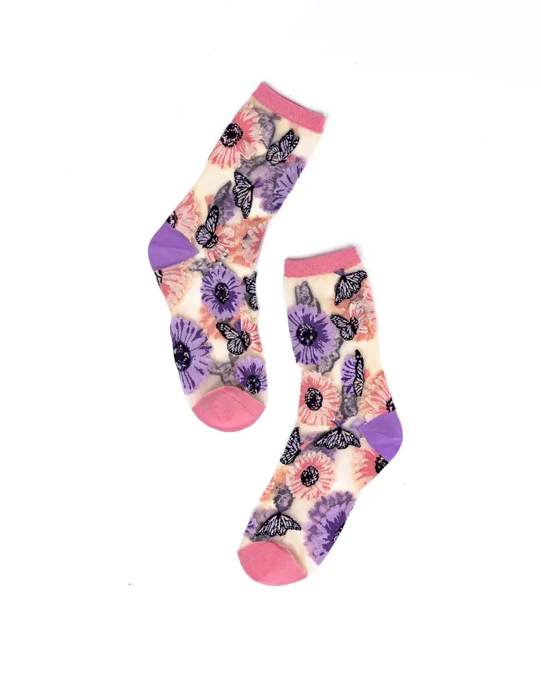 Sock Candy SOCK CANDY BUTTERFLY SHEER CREW SOCK