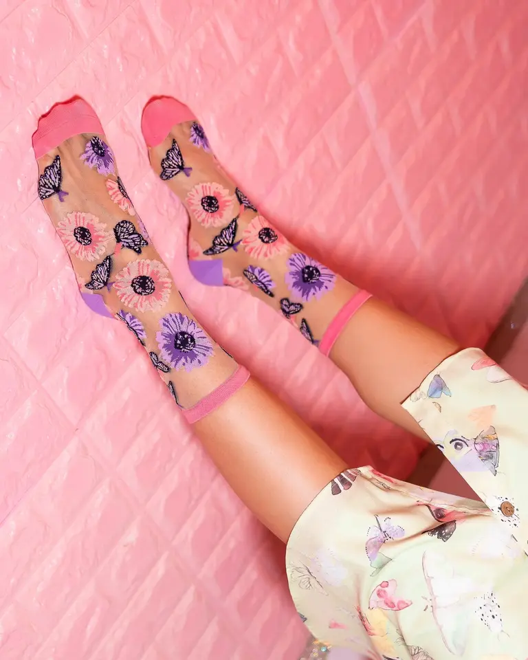 Sock Candy SOCK CANDY BUTTERFLY SHEER CREW SOCK