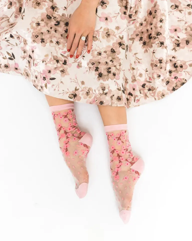 Sock Candy SOCK CANDY CHERRY BLOSSOM SHEER CREW SOCK