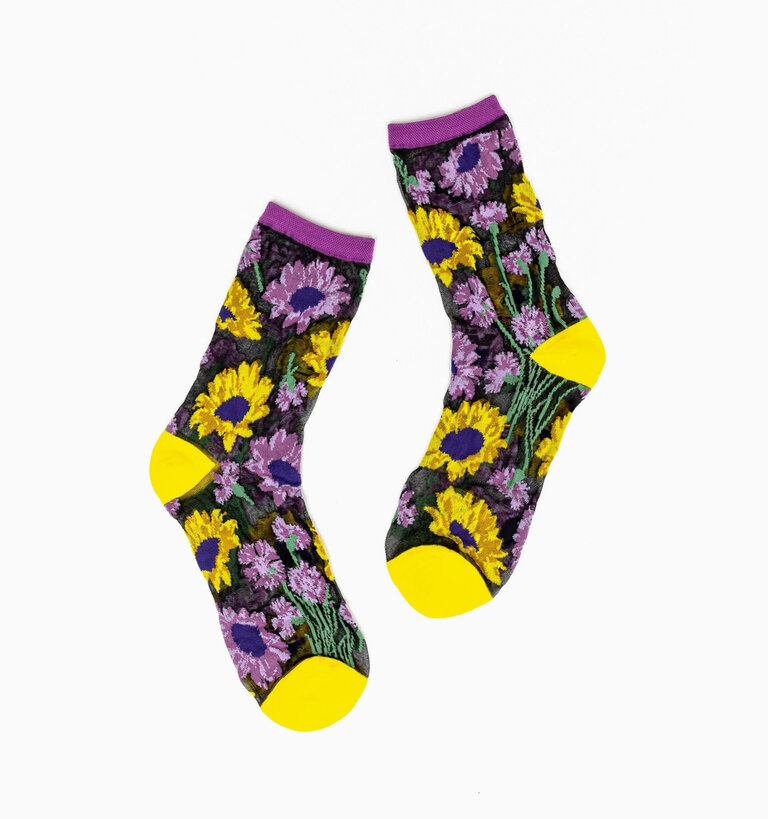 Sock Candy SOCK CANDY SUNFLOWERS SHEER CREW SOCK