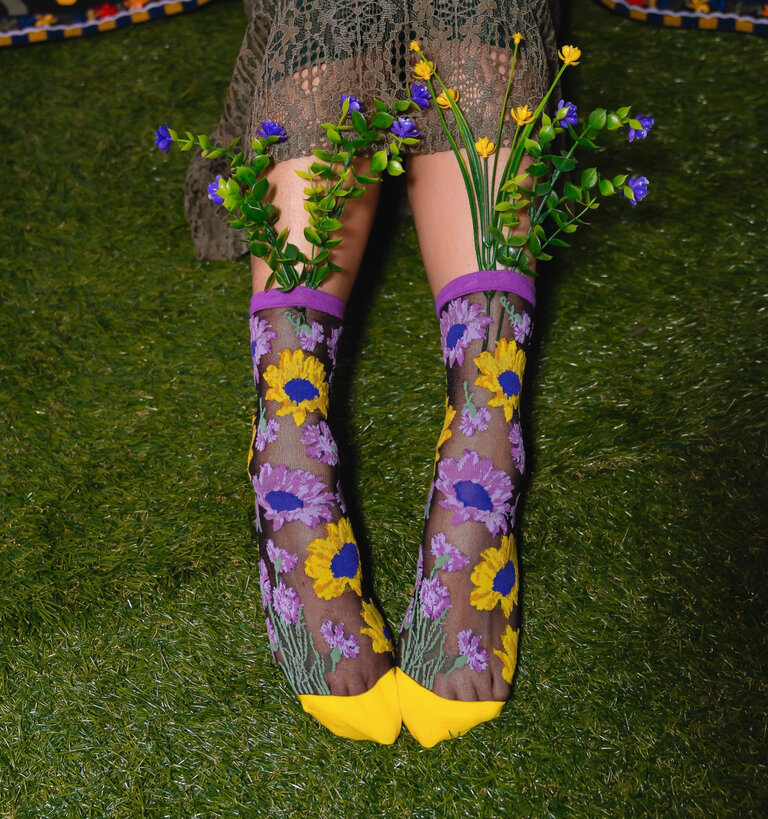 Sock Candy SOCK CANDY SUNFLOWERS SHEER CREW SOCK