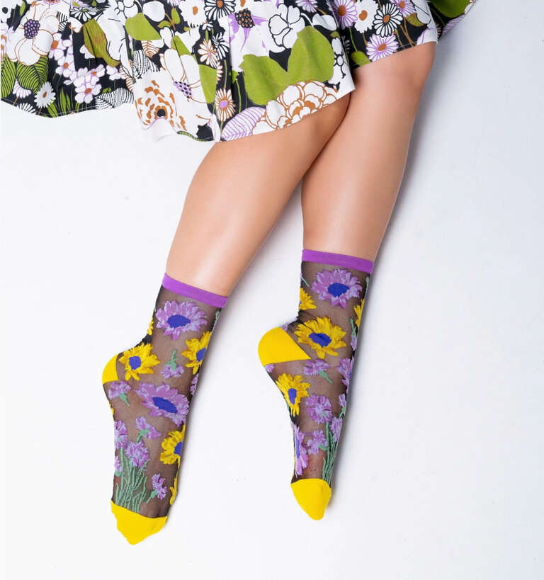 Sock Candy SOCK CANDY SUNFLOWERS SHEER CREW SOCK
