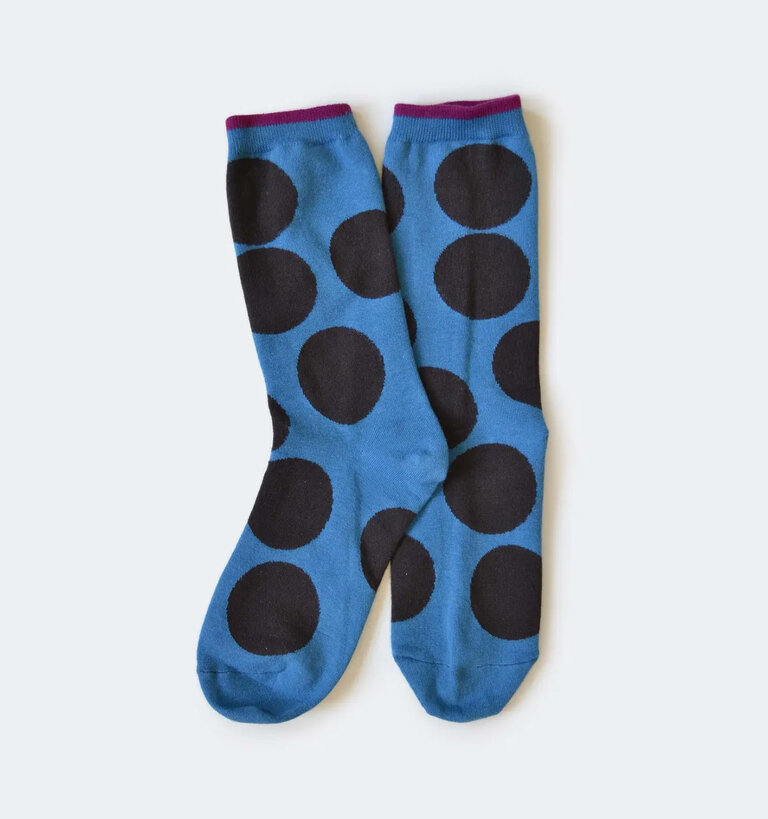 Hooray Socks HOORAY COTTON CREW SOCKS BIG DOT BLUE MENS