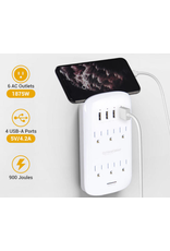 6-Outlet Wall Mount Surge Protector Socket With 4 USB Charging Ports, 900 Joules