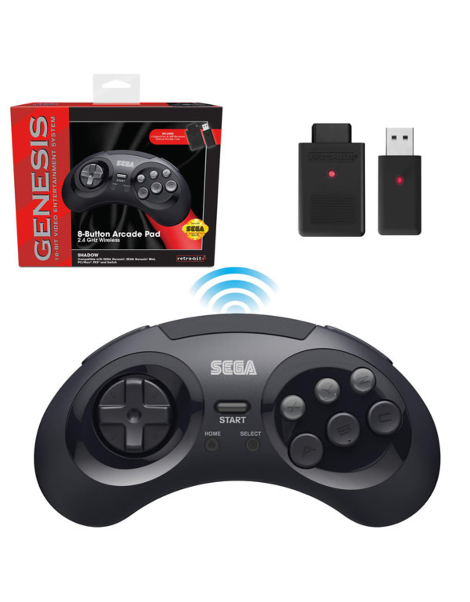 Retro-Bit retro-bit - Sega Genesis - 8-Button Arcade Pad (Black) [2.4GHz Wireless Controller]