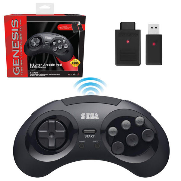 retro-bit - Sega Genesis - 8-Button Arcade Pad (Black) [2.4GHz Wireless]