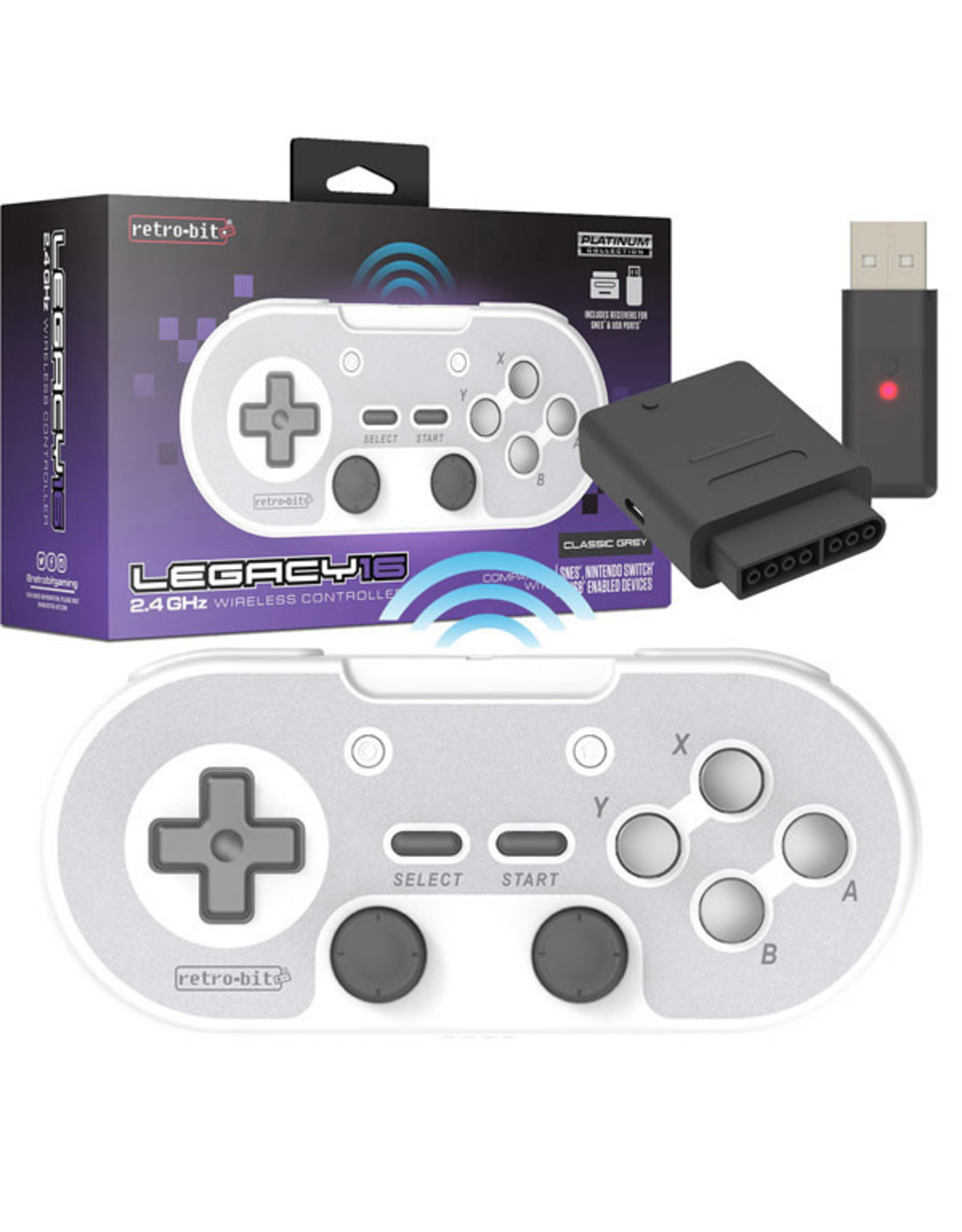 Retro-Bit retro-bit - Super Nintendo (SNES) - Legacy16 (Classic Grey) [2.4GHz Wireless Controller]