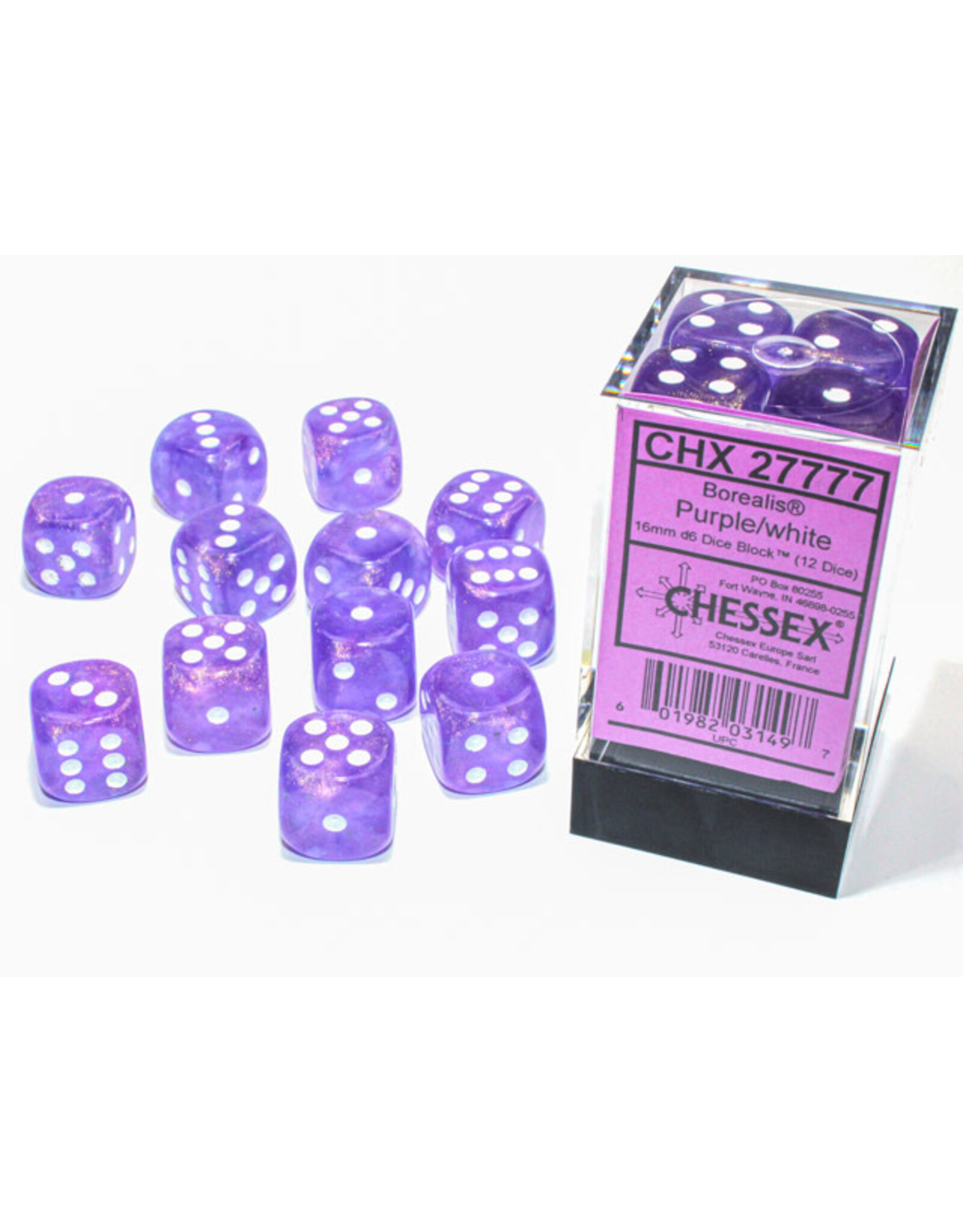 Chessex Borealis Purple/White Dice [12D6]