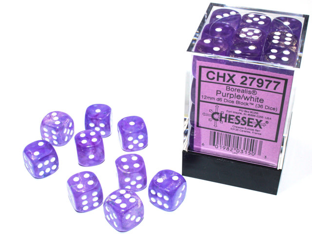 Chessex Borealis Purple/White Dice [36D6]