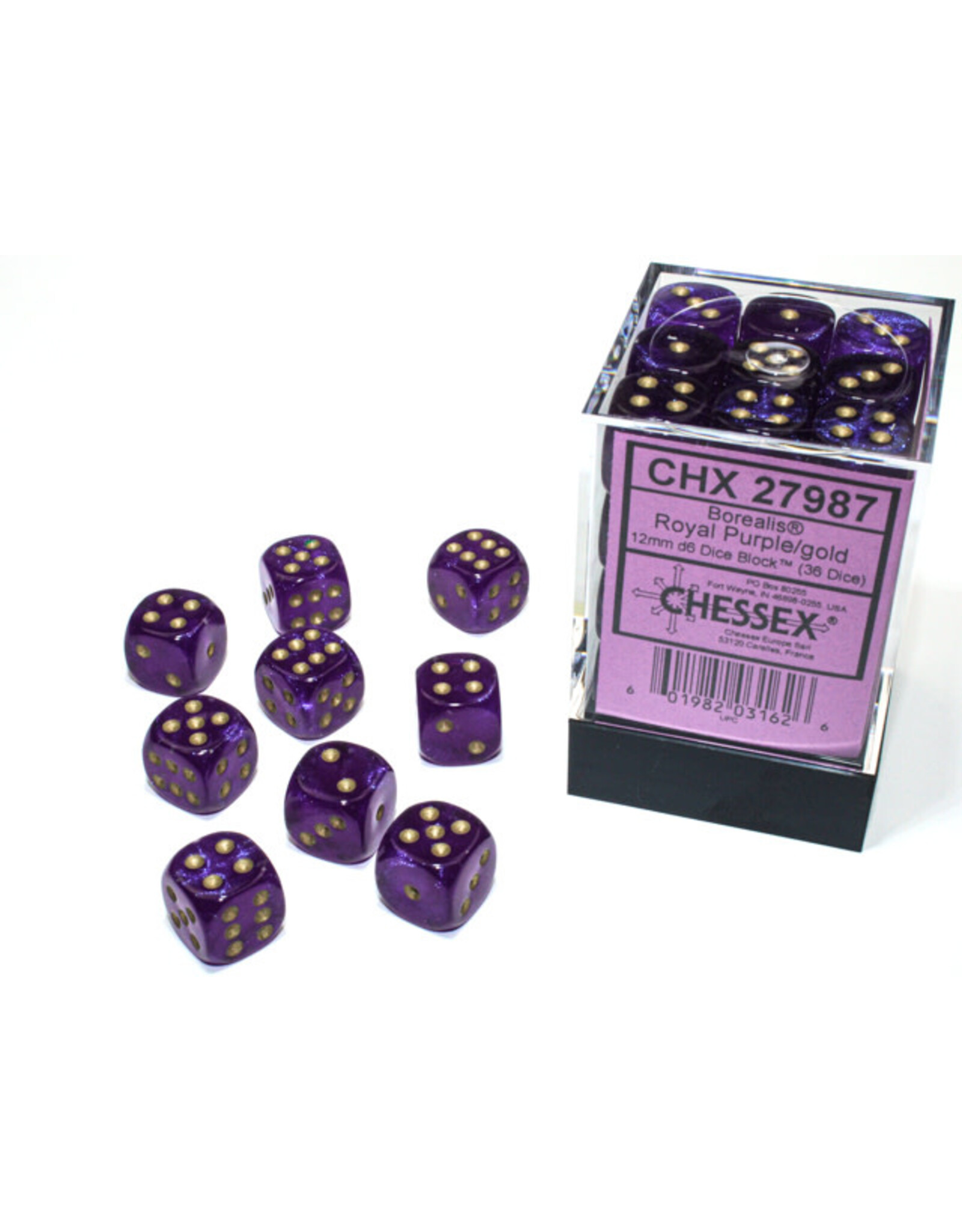 Chessex Borealis Royal Purple/Gold Dice [36D6]