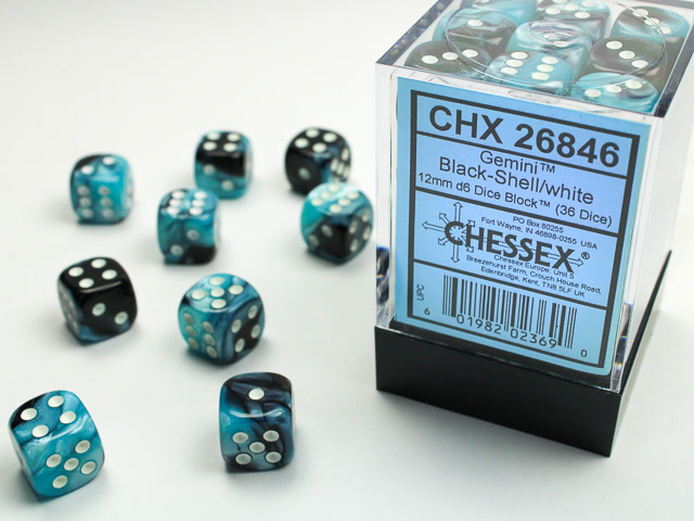 Chessex Gemini Black-Shell/White Dice [36D6]
