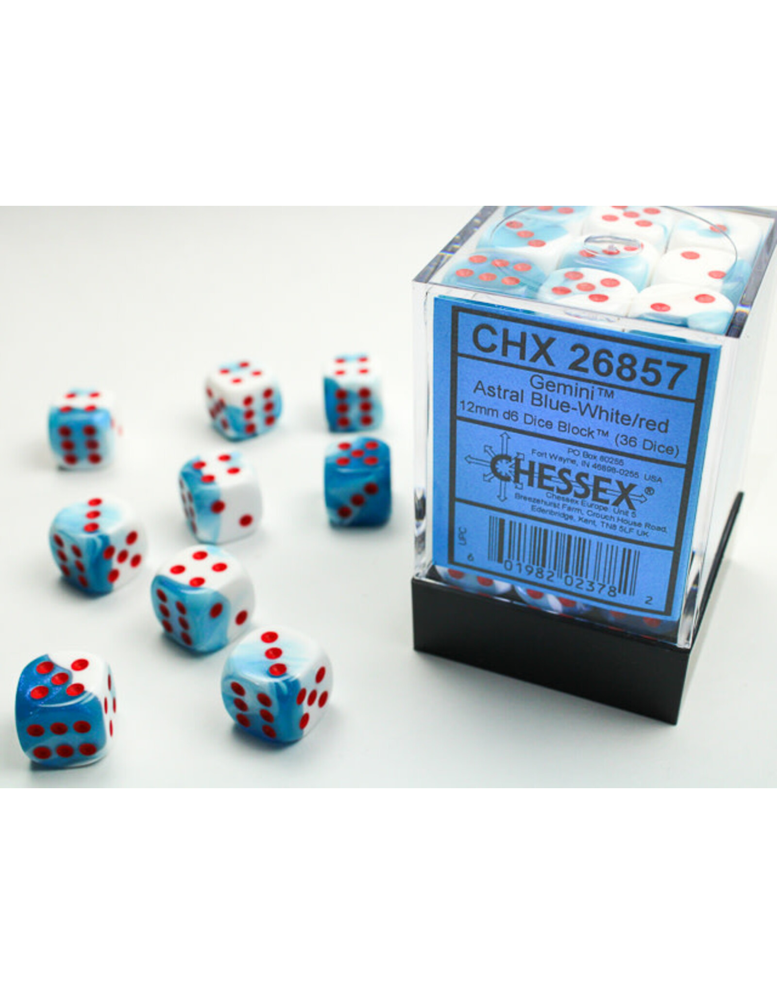 Chessex Gemini Astral-Blue White/Red Dice [36D6]