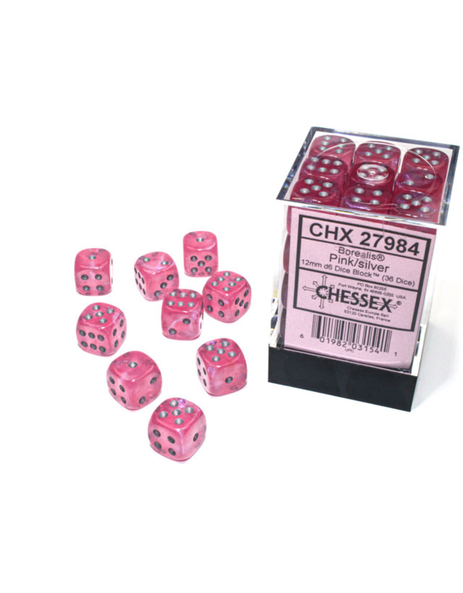 Chessex Borealis Pink/Silver Dice [36D6]