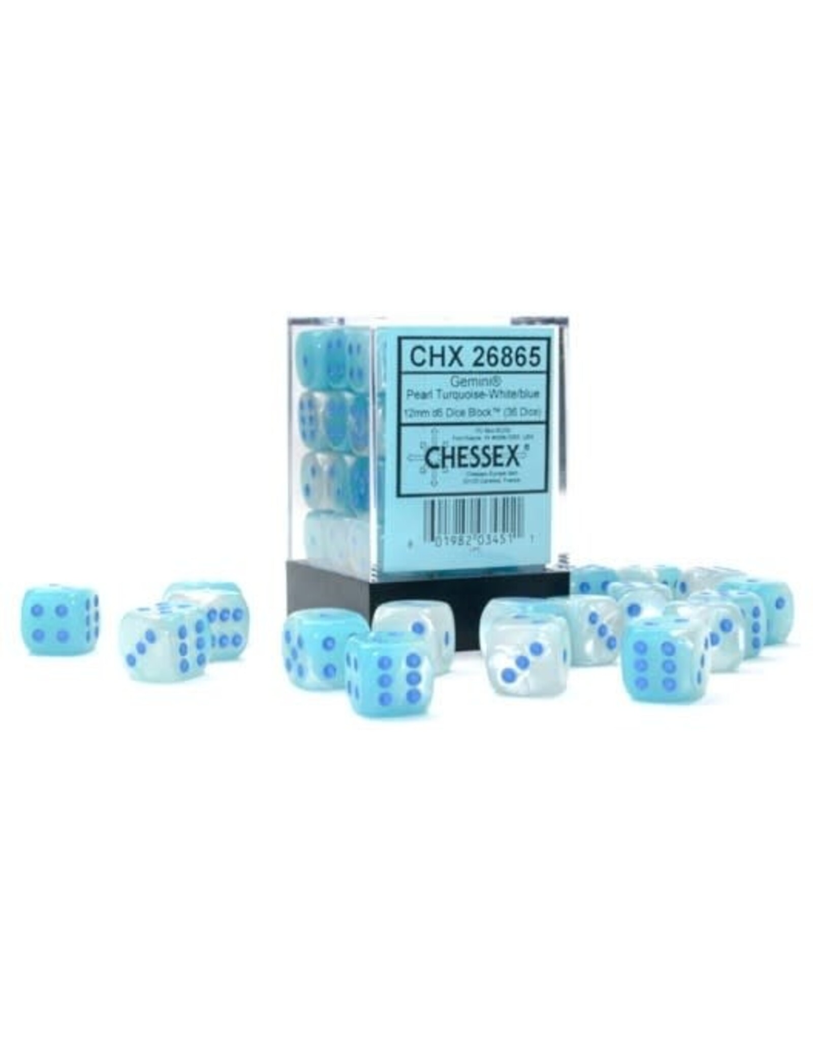 Chessex Gemini Turquoise White/Blue Dice [36D6]